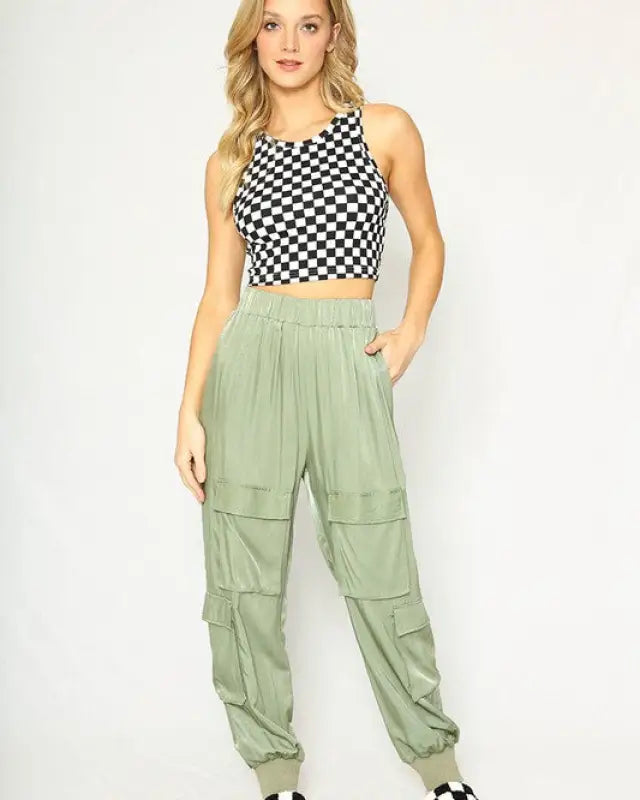 Cropped printed rib knit tank