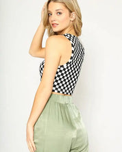 Cropped printed rib knit tank