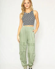 Cropped printed rib knit tank