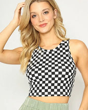 Cropped printed rib knit tank - Black / S