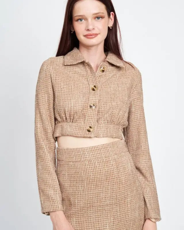 Cropped Tweed Jacket With Shirring Detail