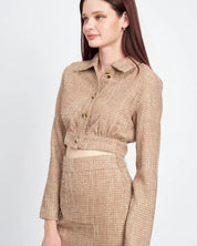 Cropped Tweed Jacket With Shirring Detail