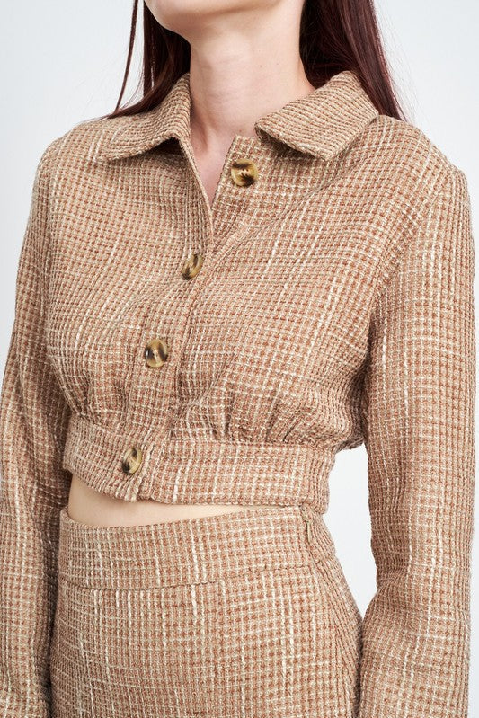 Cropped Tweed Jacket With Shirring Detail