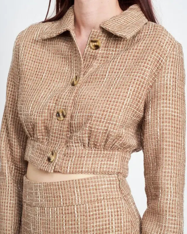 Cropped Tweed Jacket With Shirring Detail