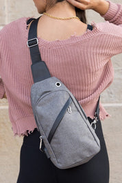 Cross Zip Sling Bag - Gray / OneSize