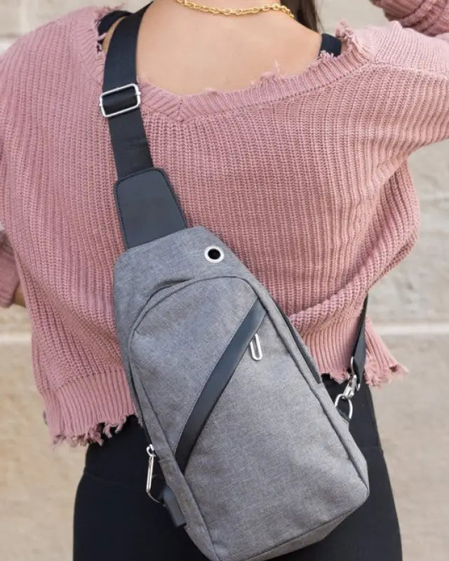 Cross Zip Sling Bag - Gray / OneSize