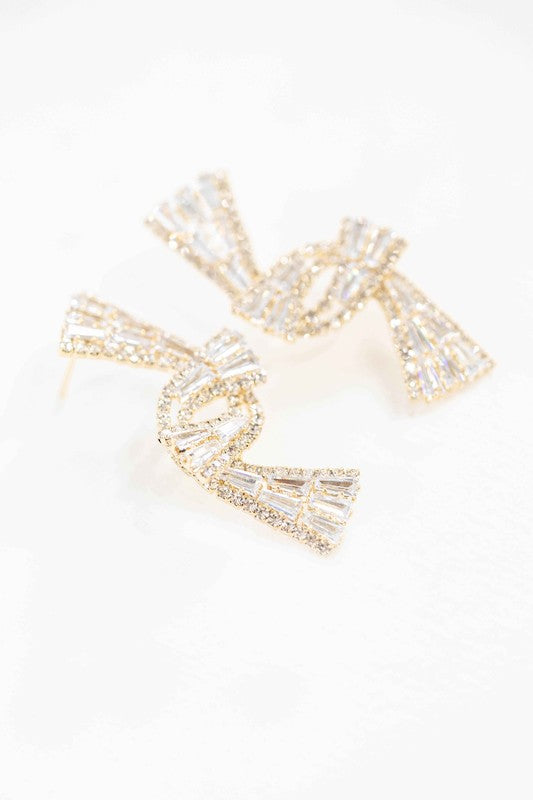 Crystal Ribbon Earrings - Gold / OS