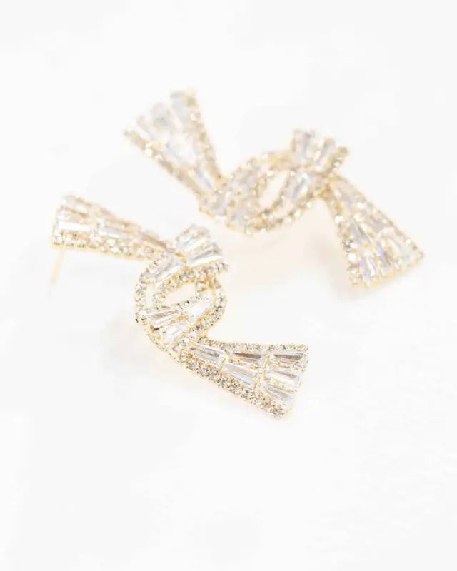 Crystal Ribbon Earrings - Gold / OS