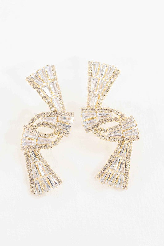 Crystal Ribbon Earrings - Gold / OS