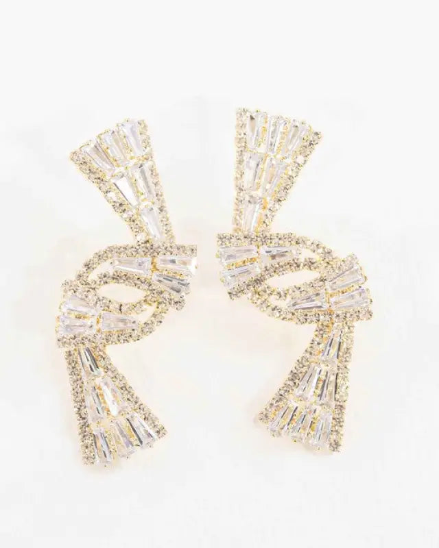 Crystal Ribbon Earrings - Gold / OS