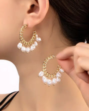 Curb chain hoop earrings with pearl drops - Rings