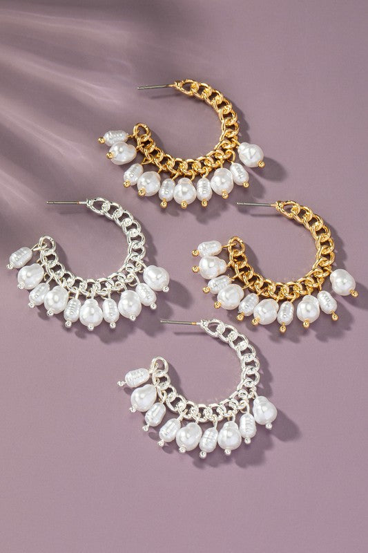 Curb chain hoop earrings with pearl drops - Rings