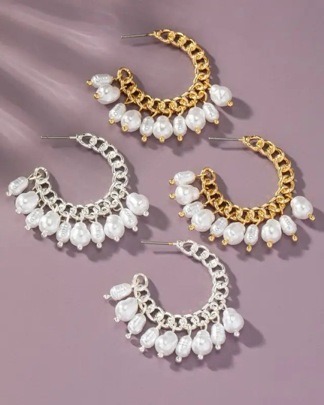 Curb chain hoop earrings with pearl drops - Rings