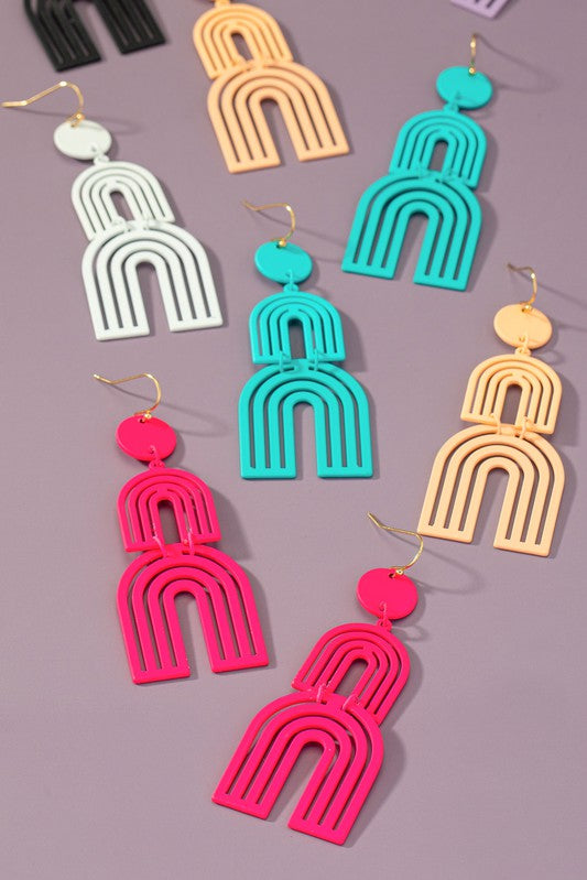 Cutout metal arch drop earrings with color coating - Rings
