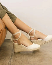 D-ALONDRA-ESPADRILLE LACE UP WEDGE - BEIGE / 6