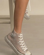 D-CHANTEL-HIGH TOP STUDS SNEAKERS - MINK / 6