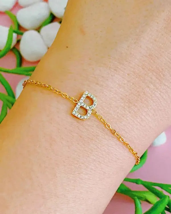 Dainty Sparkle Initial Bracelet - B / OS