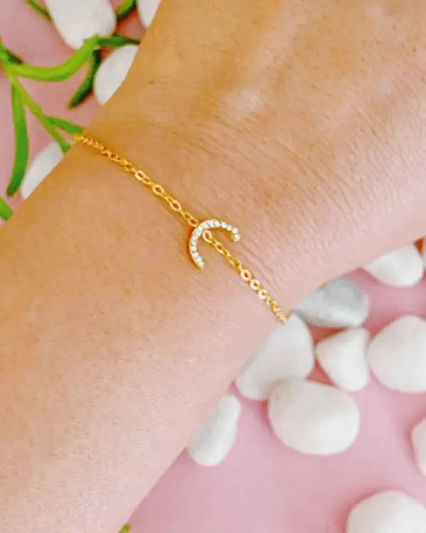 Dainty Sparkle Initial Bracelet - C / OS