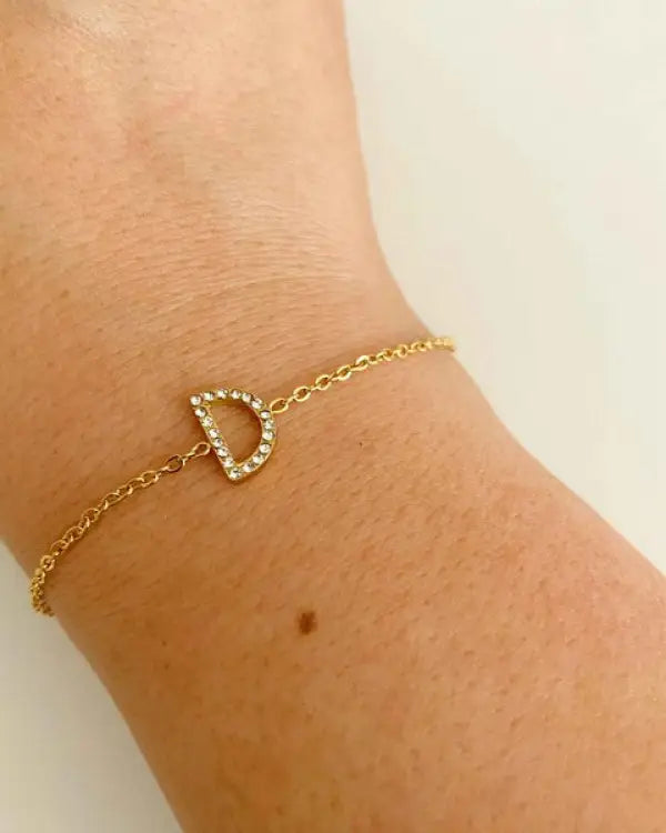 Dainty Sparkle Initial Bracelet - D / OS