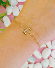 Dainty Sparkle Initial Bracelet - E / OS