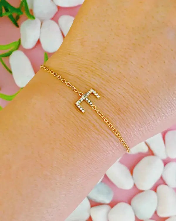 Dainty Sparkle Initial Bracelet - E / OS