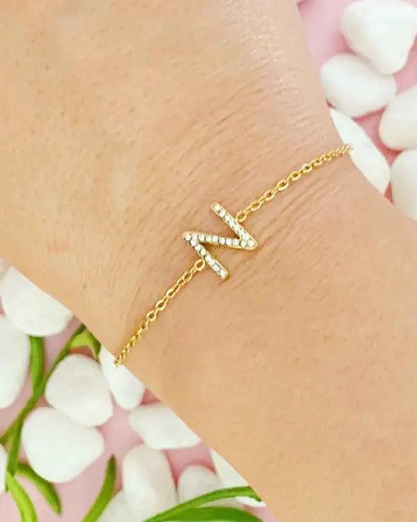 Dainty Sparkle Initial Bracelet - N / OS