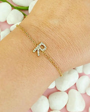 Dainty Sparkle Initial Bracelet - R / OS