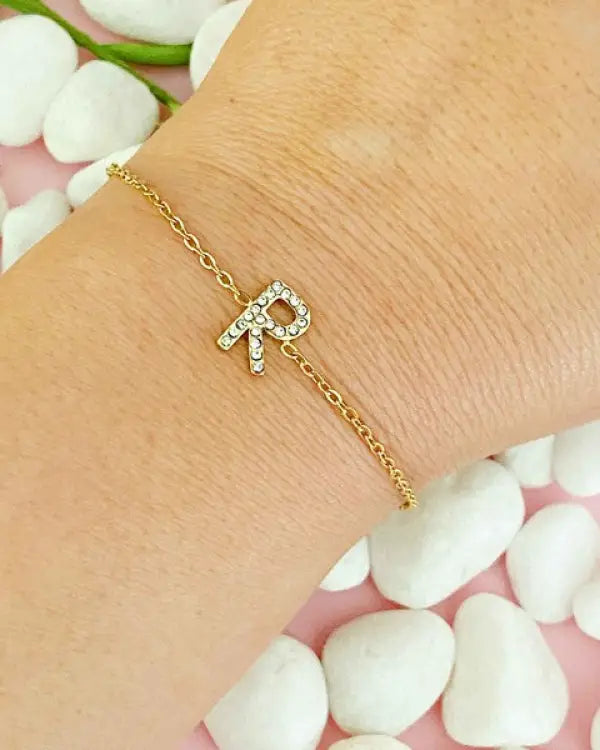 Dainty Sparkle Initial Bracelet - R / OS