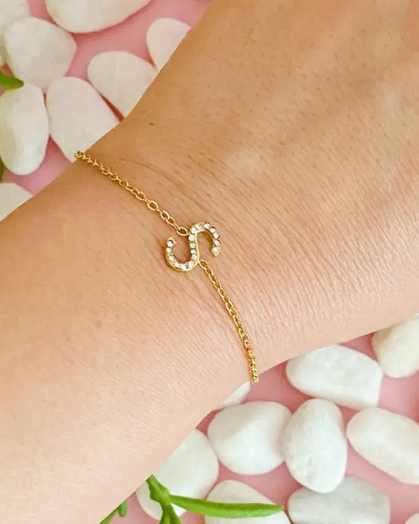 Dainty Sparkle Initial Bracelet - S / OS