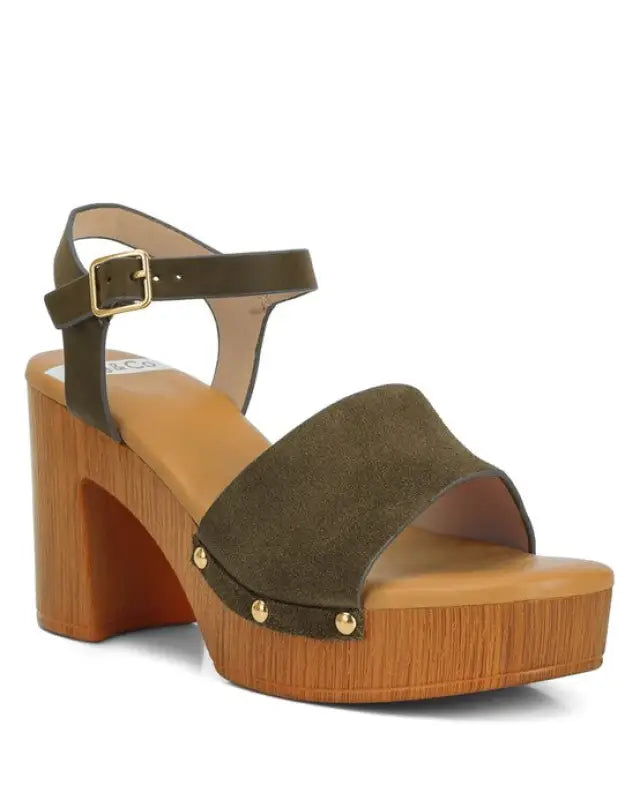 Daniela Suede High Block Sandals - Olive / US - 5 UK - 3 EU - 36