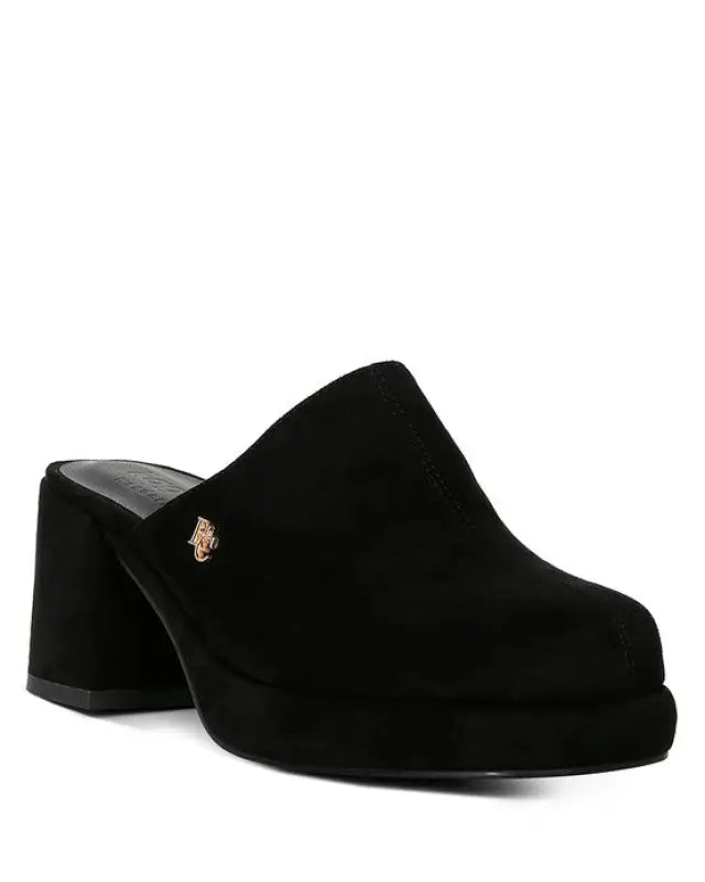 DELAUNAY Suede Heeled Mule Sandals - Black / 5