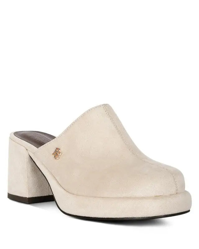 DELAUNAY Suede Heeled Mule Sandals - BEIGE / 5