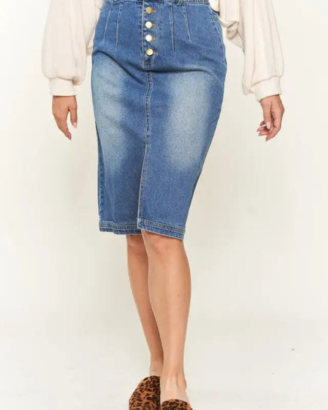 Denim button down front midi skirt JBJ1077 - Skirts