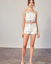 Destroyed Detail Denim Shorts