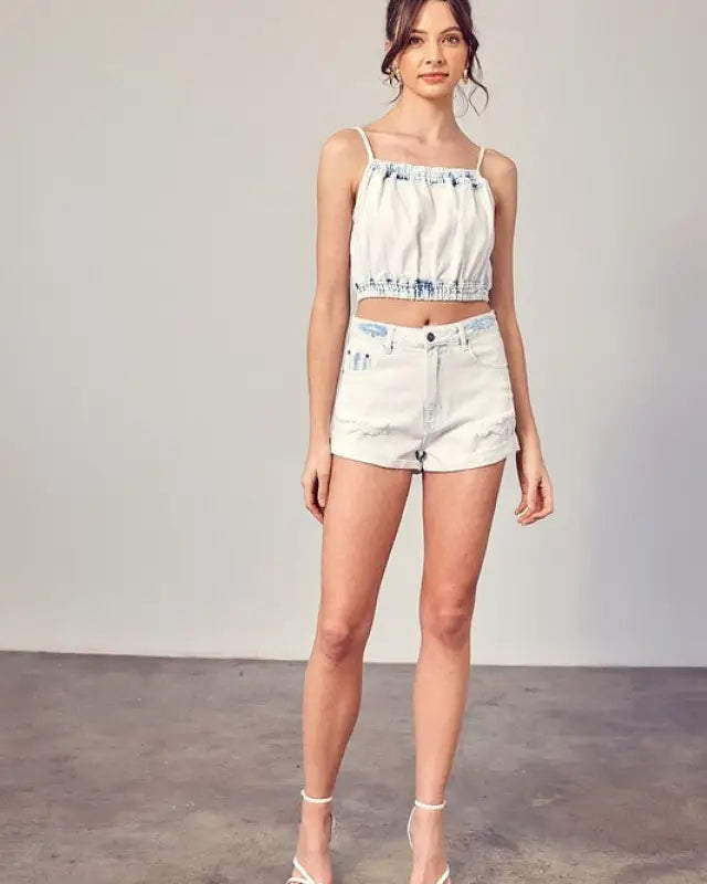 Destroyed Detail Denim Shorts