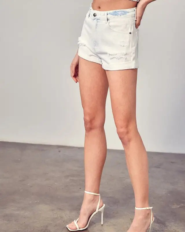 Destroyed Detail Denim Shorts