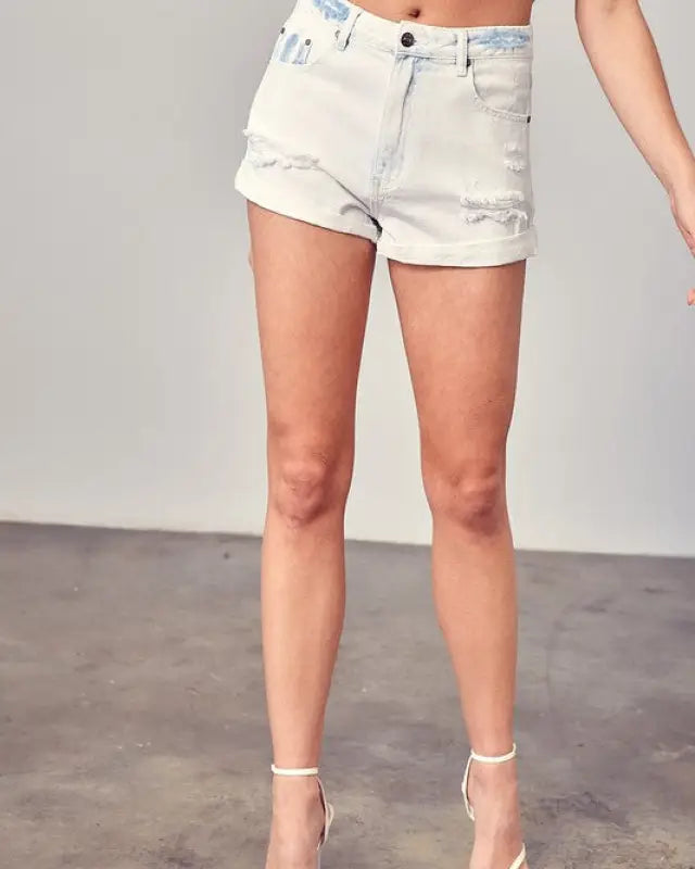 Destroyed Detail Denim Shorts