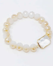 Diamond Cut Beads Stretch Bracelet - Nude Opal / OS