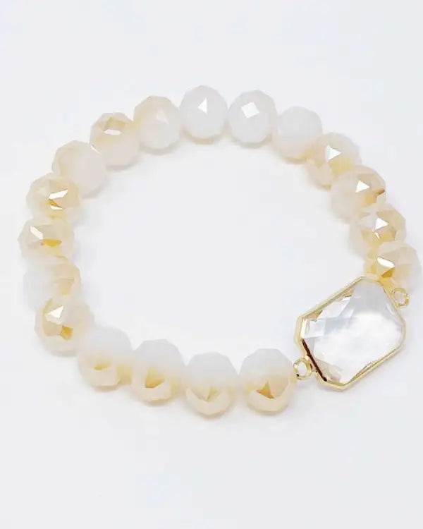 Diamond Cut Beads Stretch Bracelet - Nude Opal / OS