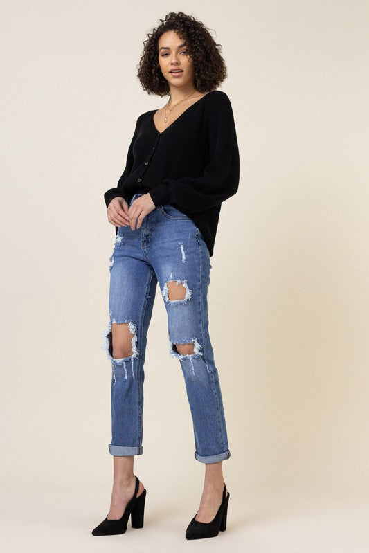 Distressed Boyfriend Jeans - Jeans