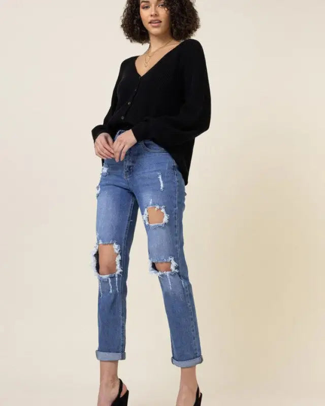 Distressed Boyfriend Jeans - Jeans