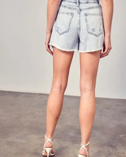 Distressed Cross Lap Denim Shorts