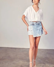 Distressed Cross Lap Denim Shorts