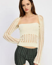 DISTRESSED SWEATER TUBE TOP - OFF WHITE / S