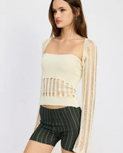 DISTRESSED SWEATER TUBE TOP