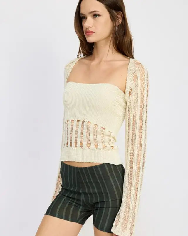 DISTRESSED SWEATER TUBE TOP