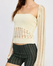 DISTRESSED SWEATER TUBE TOP