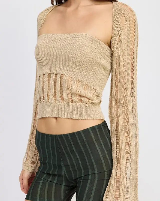 DISTRESSED SWEATER TUBE TOP