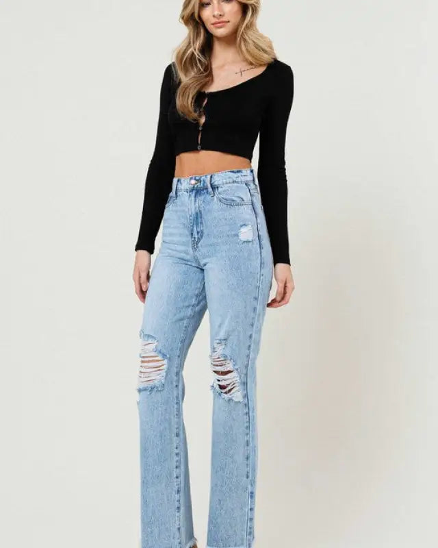 Distressed Wide Leg Jeans