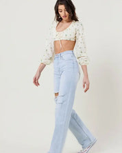 Distressed Wide Leg Jeans